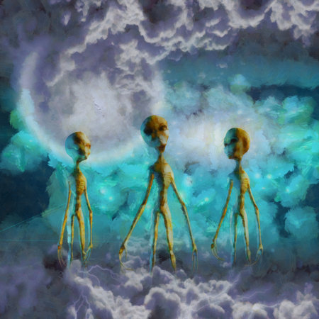Aliens in clouds. 3D rendering