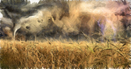 Storm in the field. Abstract painting. 3D renderingの写真素材