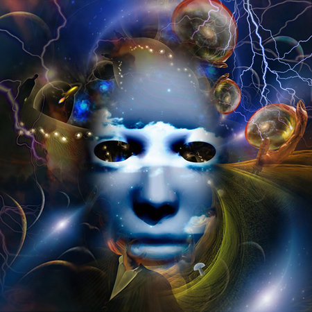 The mask of mystery. Spiritual or surreal art. 3D rendering
