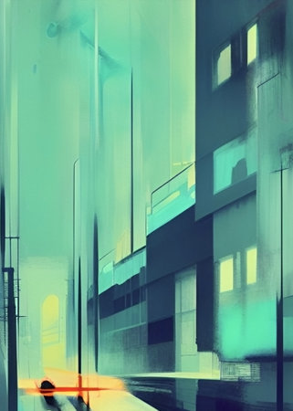 Night azure street. Modern digital paintingの素材