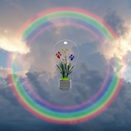 Flower filled light bulb. Modern concept art