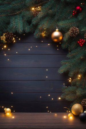 Christmas and New Year background with fir branchesの素材