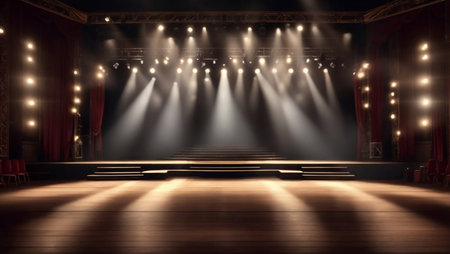 Empty stage of the theater lit by spotlightsの素材