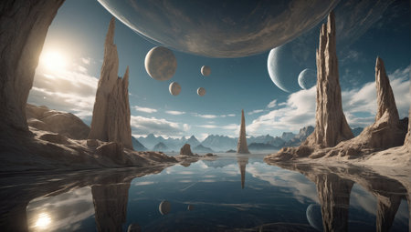 Surreal space landscape. AI generatedの素材