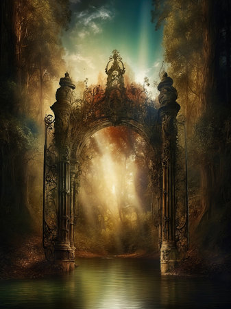 Gate to the mythical city. AI generatedの素材
