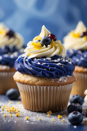 Photo of blueberry muffin. AI generatedの素材