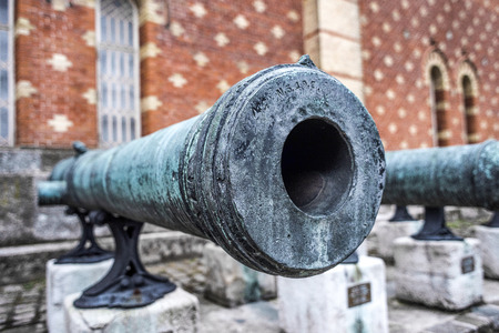 Austria, Vienna, Heeresgeschichtliches Museum: Front view of cannon in front of famous Museum of Military History Institute in the city center of Austrian capital - concept history. Feb 03, 2019のeditorial素材