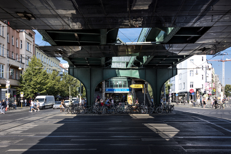 Germany, Berlin, Prenzlauer Berg, Eberswalder Str. - September 16, 2016: Under the bridge of the...