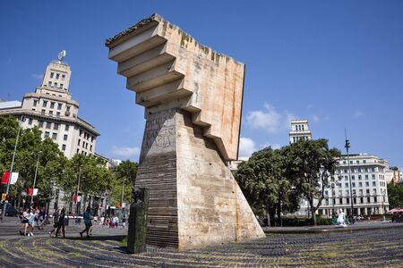 Spain, Barcelona: People  residents tourists visit the Monument a Francesc Macia at famous Catalonia...