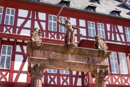 Germany, Hanau: Front view of half-timbered building of famous Deutsches Goldschmiedehaus (Goldsmiths House formally town hall) in the city center of the German town - concept culture travel historyのeditorial素材