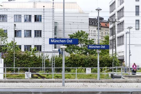 Germany, Munich: Platfoms of railroad station Ostbahnhof in the Bavarian capital - concept public transport travel train arrival deaparture information direction terminal transport. May 09, 2019のeditorial素材