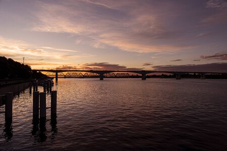 Russia, Golden Ring, Yaroslavl: Panorama view over Volga river water in the city center of the...