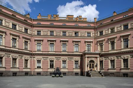 Russia, Saint Petersburg: Inner courtyard of famous Saint Michael's Castle facade in the city center...