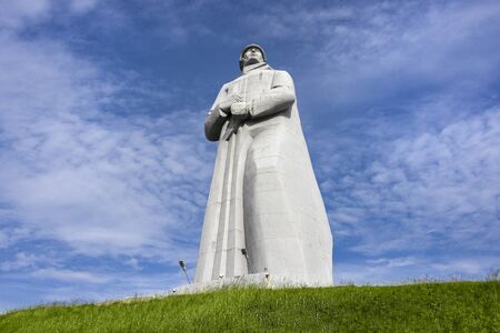 Russia, Murmansk, Barents Sea: Panorama of famous Alyosha Monument to Soviet soldiers, sailors and airmen of World War II (the Great Patriotic War) near city center with blue sky. July 15, 2019のeditorial素材