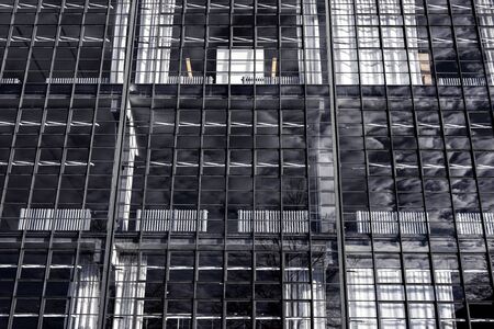 Germany, Saxony-Anhalt, Dessau-Rosslau: Bauhaus building exterior view with famous exterior glass windows structure, offices, front facade - modern architecture art school Gropius. Dec 30, 2019のeditorial素材