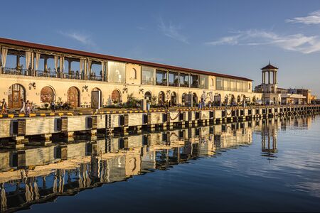 Russia, Black Sea, Sochi: View of famous yacht harbor marina port in the city center of the famous...