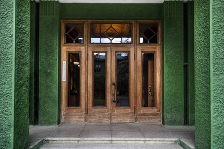 Russia, Sochi: Entrance to to Joseph Stalin's dacha villa cottage near the city center of the famous Russian town with green facade, garden - travel history museum summer residence. Jun 27, 2019のeditorial素材