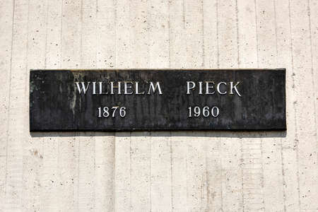 Germany, Brandenburg, Spree-Neisse district, Guben: Detail close up  of Wilhelm Pieck memorial, first President of the GDR German Democratic Republic, in the center of the German town. Apr 20, 2019のeditorial素材