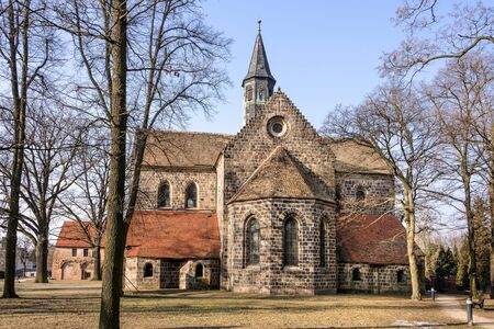 Germany, Brandenburg, Jueterbog: Side view and park of famous Zinna Abbey church (Kloster Zinna) in the center of the German town. It is a former Cistercian monastery, about 60 km south of Berlin.の写真素材