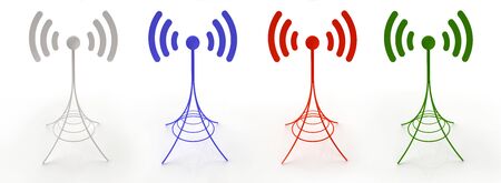 3D created antennas sending wireless signal in different colors
