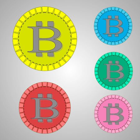 Vector illustration of different colored chips with bitcoin sign insideのイラスト素材