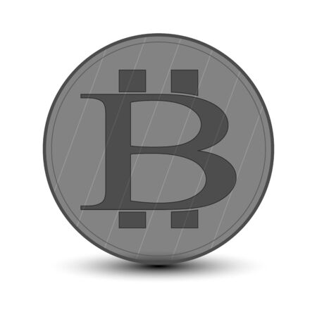 Vector illustration of gray circle-shaped bitcoin logo isolated on white.のイラスト素材