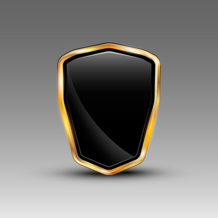 Black graphic empty sign with golden frame on gray background.のイラスト素材