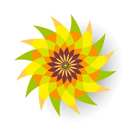 Vector illustration of colorful green and orange abstract geometric flower.のイラスト素材