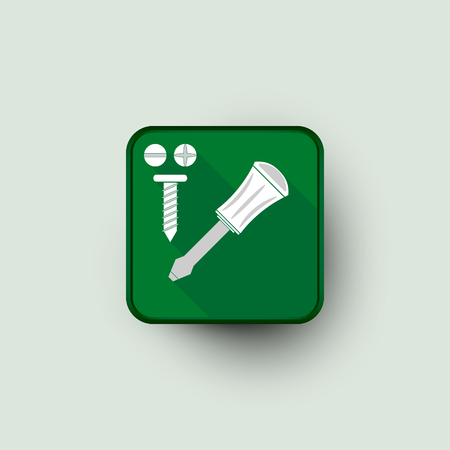 Vector illustration of green colored square icon with screwdriver and different screws.のイラスト素材