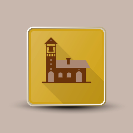 Vector illustration of church with bell on yellow background icon.のイラスト素材