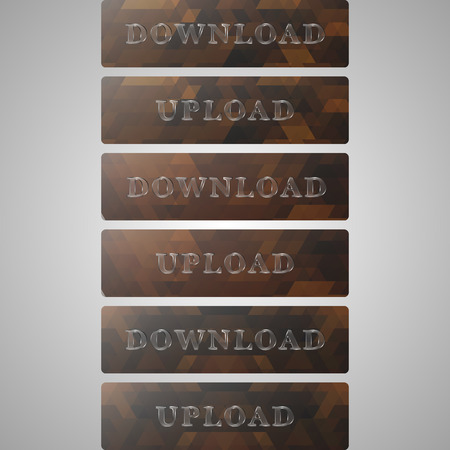 Vector illustration of different download and upload brown colored banners.のイラスト素材