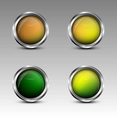 Vector illustration of green and orange gradient colored circle shaped emblems.のイラスト素材