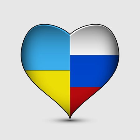 Vector illustration of hearth with Russian and Ukrainian flags halves.のイラスト素材