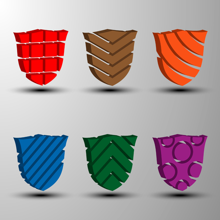 Set of 3d colored shields.のイラスト素材