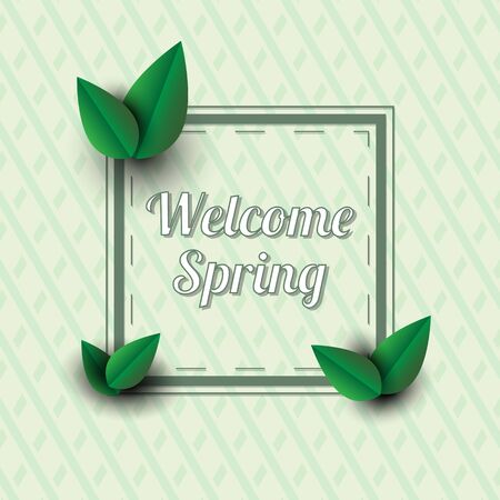 Welcome spring .Text in a frame with decor elementsのイラスト素材