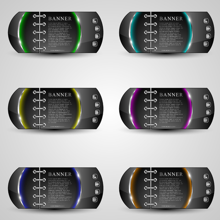 A set of futuristic black banners with neon lights. In the style of a notebookのイラスト素材