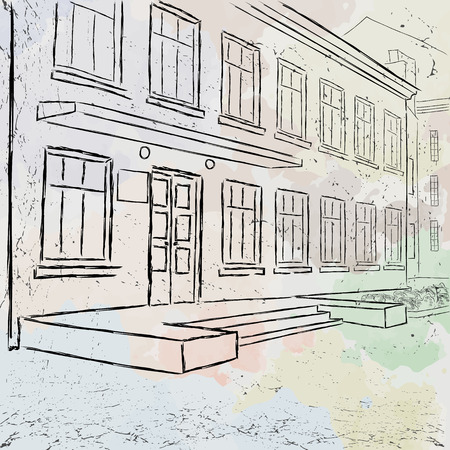 sketch of a municipal building painted with watercolorsのイラスト素材
