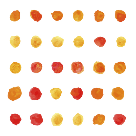 The vector set of watercolor pastel orange and red round brushesのイラスト素材