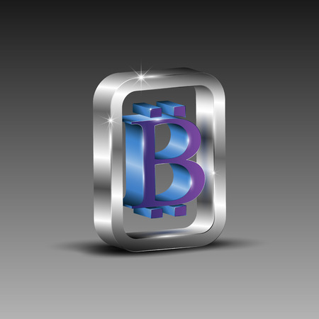3d metallic square box with a bitcoin symbolのイラスト素材