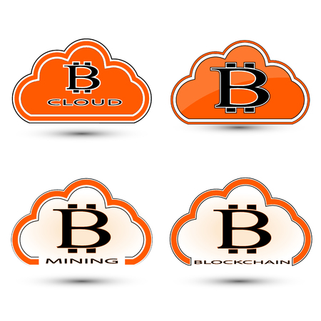 vector set of simple icons of a cloud with a bitcoin symbolのイラスト素材
