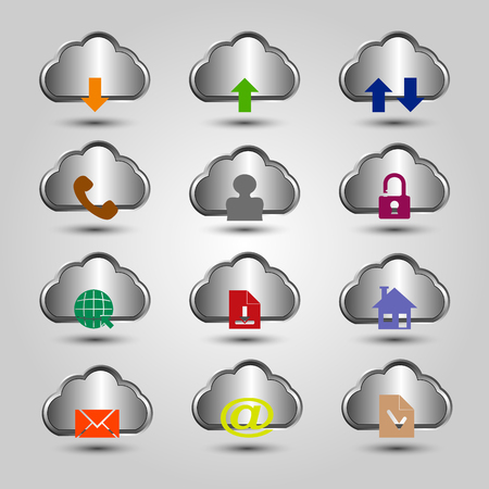 The vector set of aluminium cloud icon with dfferent symbolのイラスト素材
