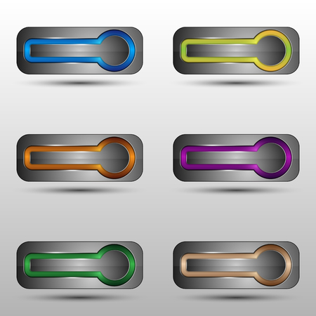 The vector set of metallic buttons with neon lightのイラスト素材