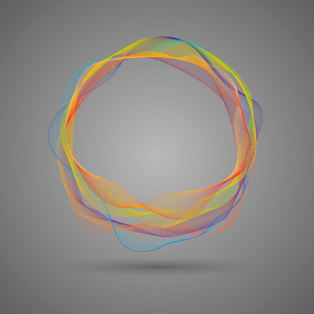 composition of glowing abstract blend circle multicolored lines on a dark background.のイラスト素材