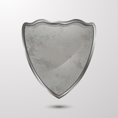 Protection.Vector textured 3D shield.Cardboard,cementSymbol templateConcept designのイラスト素材