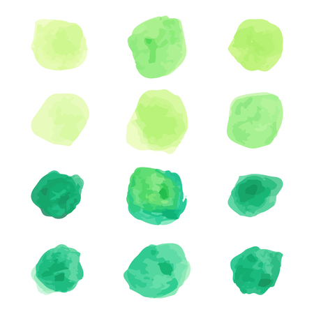 The vector set of watercolor pastel green round brushesのイラスト素材