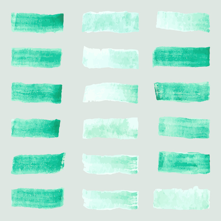 The vector set of watercolor pastel green brushes strokeのイラスト素材