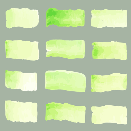 The vector set of watercolor pastel green brushes strokeのイラスト素材