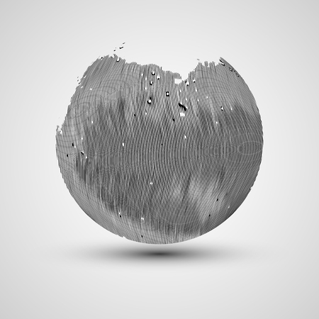 Striped 3d sphere.Distressed monochrome texture.Grunge vector illustration for decorationのイラスト素材