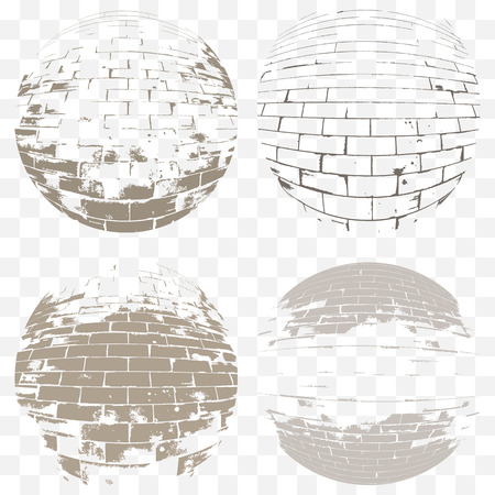 Vector set of different striped 3d grunge spheres.Distressed textureのイラスト素材