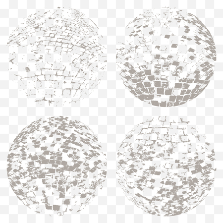 Vector set of different striped 3d grunge spheres.Distressed textureのイラスト素材